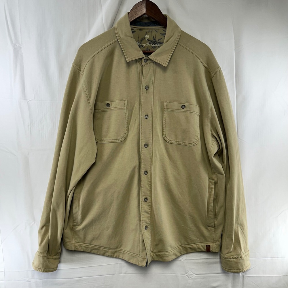 Tommy Bahama Shirt Jacket Mens XL Khaki Tan Cotton Blend Utility Shacket